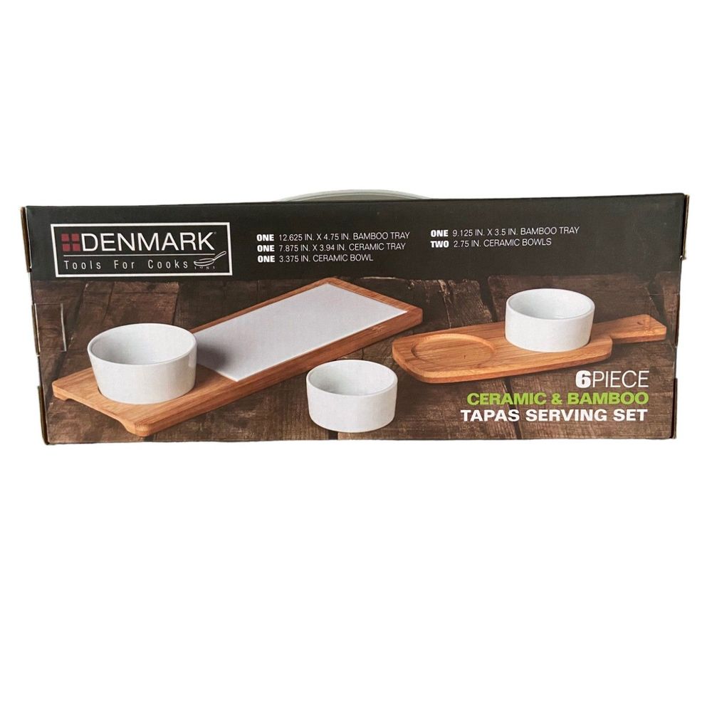 Denmark Tools for Cooks - 6 Piece Ceramic & Bamboo Tapas Serving Set